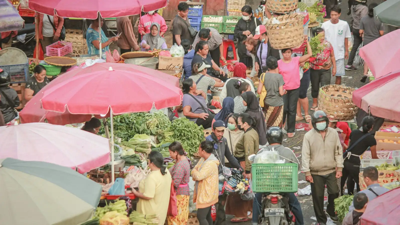 Busy Badung traditional market in Denpasar, Bali