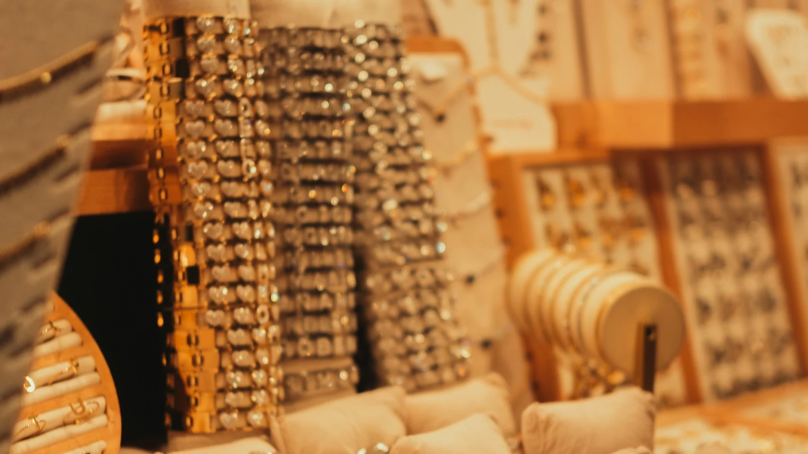 Jewelry display case with bracelets and rings