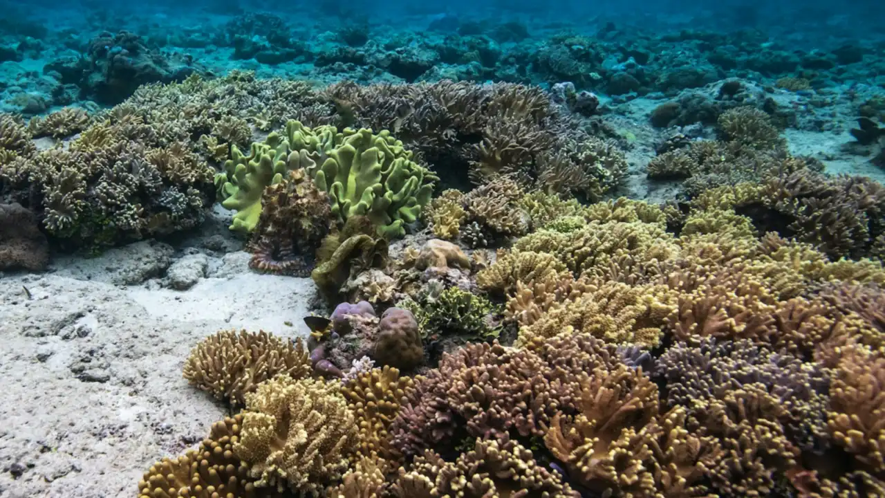 Healthy coral reef in clear tropical water