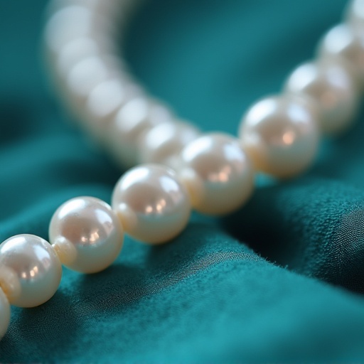 Macro detail of white South Sea pearl strand showing mirror luster and nacre surface